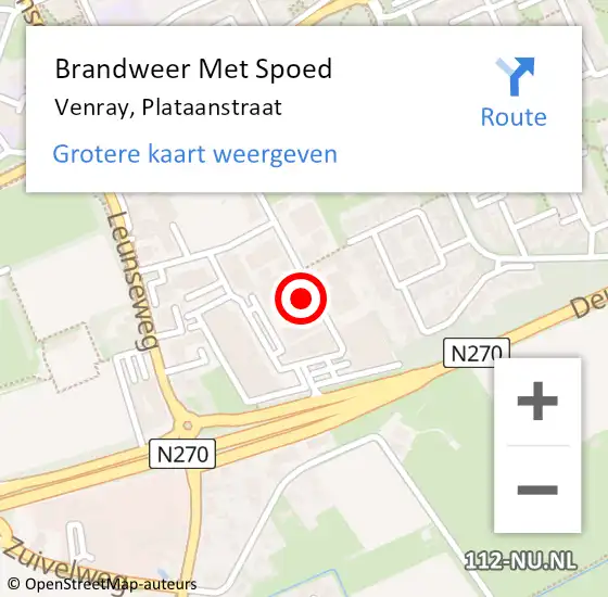 Locatie op kaart van de 112 melding: Brandweer Met Spoed Naar Venray, Plataanstraat op 10 juni 2024 13:31