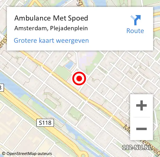 Locatie op kaart van de 112 melding: Ambulance Met Spoed Naar Amsterdam, Plejadenplein op 10 juni 2024 13:32
