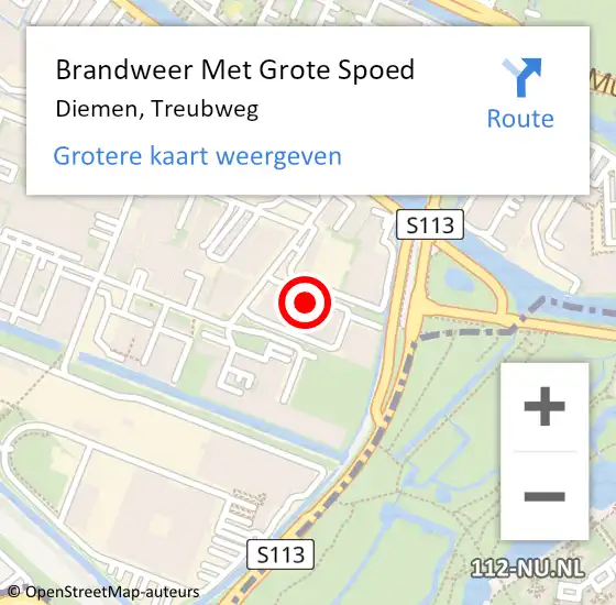 Locatie op kaart van de 112 melding: Brandweer Met Grote Spoed Naar Diemen, Treubweg op 10 juni 2024 13:35