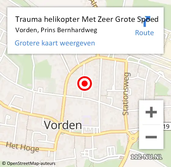 Locatie op kaart van de 112 melding: Trauma helikopter Met Zeer Grote Spoed Naar Vorden, Prins Bernhardweg op 10 juni 2024 13:36