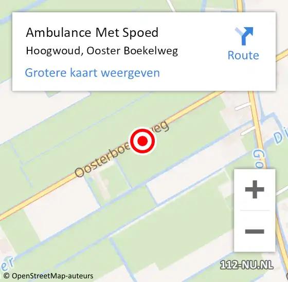 Locatie op kaart van de 112 melding: Ambulance Met Spoed Naar Hoogwoud, Ooster Boekelweg op 10 juni 2024 13:38