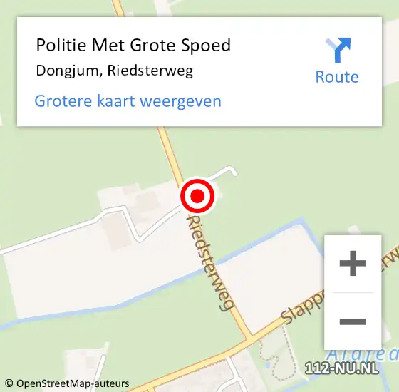 Locatie op kaart van de 112 melding: Politie Met Grote Spoed Naar Dongjum, Riedsterweg op 10 juni 2024 13:41