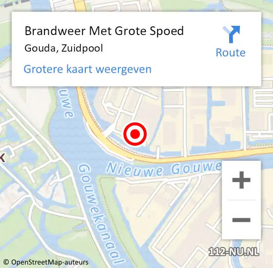 Locatie op kaart van de 112 melding: Brandweer Met Grote Spoed Naar Gouda, Zuidpool op 10 juni 2024 13:52