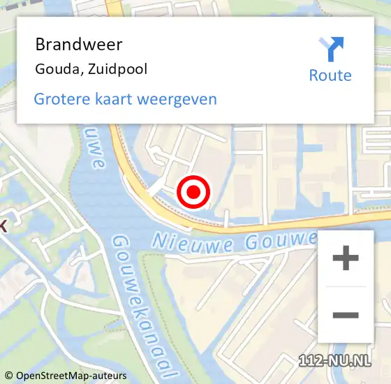 Locatie op kaart van de 112 melding: Brandweer Gouda, Zuidpool op 10 juni 2024 13:56