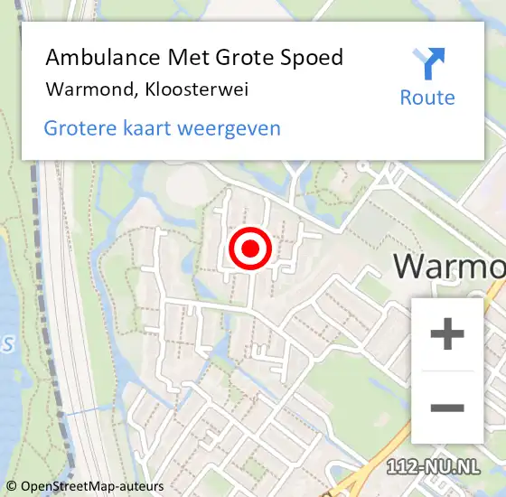 Locatie op kaart van de 112 melding: Ambulance Met Grote Spoed Naar Warmond, Kloosterwei op 10 juni 2024 13:57