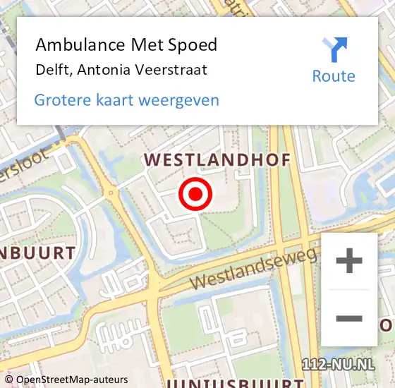 Locatie op kaart van de 112 melding: Ambulance Met Spoed Naar Delft, Antonia Veerstraat op 10 juni 2024 14:06