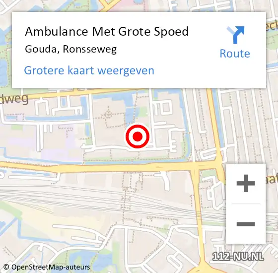 Locatie op kaart van de 112 melding: Ambulance Met Grote Spoed Naar Gouda, Ronsseweg op 10 juni 2024 14:18