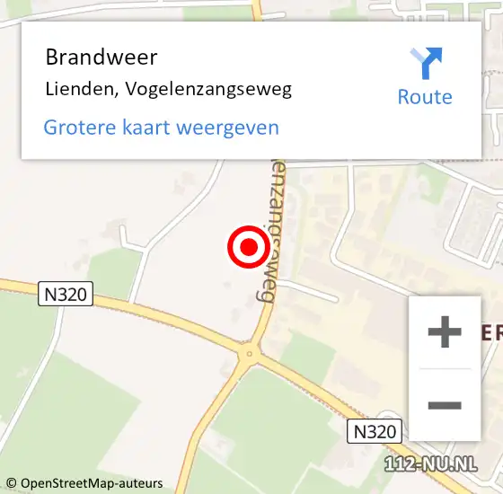 Locatie op kaart van de 112 melding: Brandweer Lienden, Vogelenzangseweg op 10 juni 2024 14:27