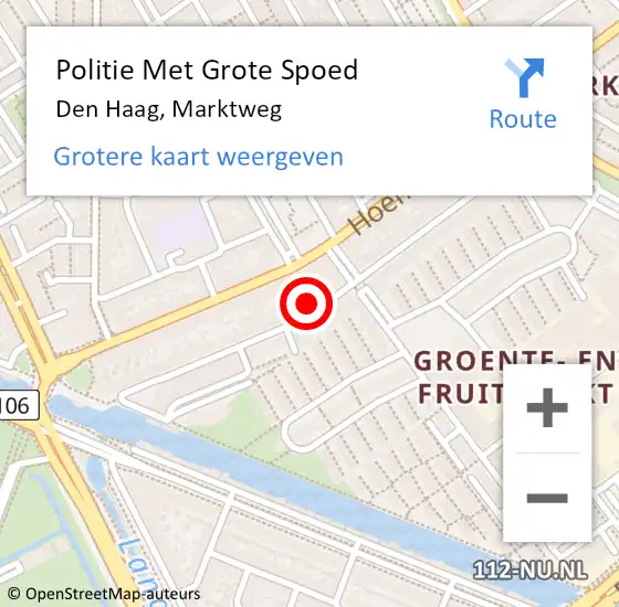 Locatie op kaart van de 112 melding: Politie Met Grote Spoed Naar Den Haag, Marktweg op 10 juni 2024 14:30
