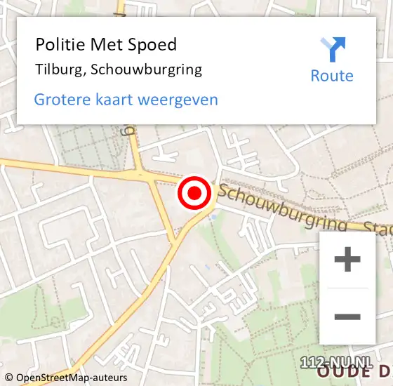 Locatie op kaart van de 112 melding: Politie Met Spoed Naar Tilburg, Schouwburgring op 10 juni 2024 14:31