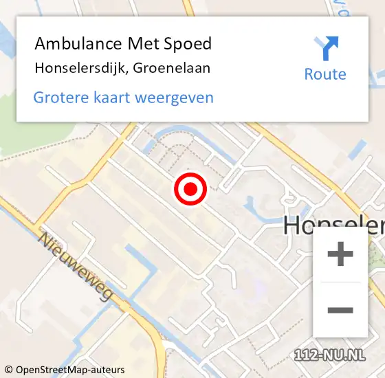 Locatie op kaart van de 112 melding: Ambulance Met Spoed Naar Honselersdijk, Groenelaan op 10 juni 2024 14:48