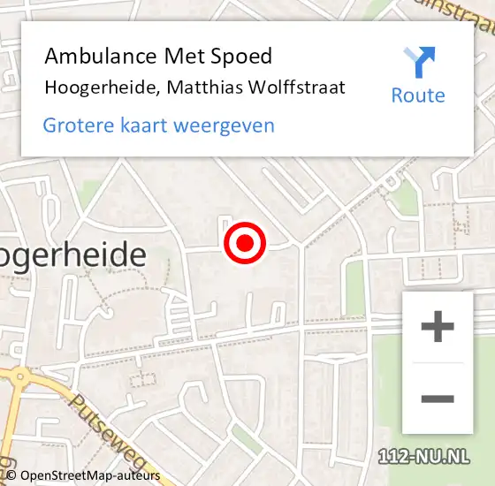 Locatie op kaart van de 112 melding: Ambulance Met Spoed Naar Hoogerheide, Matthias Wolffstraat op 9 oktober 2014 01:56