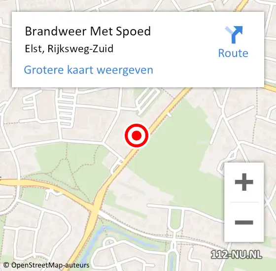 Locatie op kaart van de 112 melding: Brandweer Met Spoed Naar Elst, Rijksweg-Zuid op 10 juni 2024 14:51