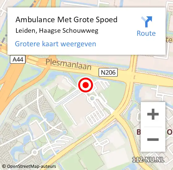 Locatie op kaart van de 112 melding: Ambulance Met Grote Spoed Naar Leiden, Haagse Schouwweg op 10 juni 2024 14:53