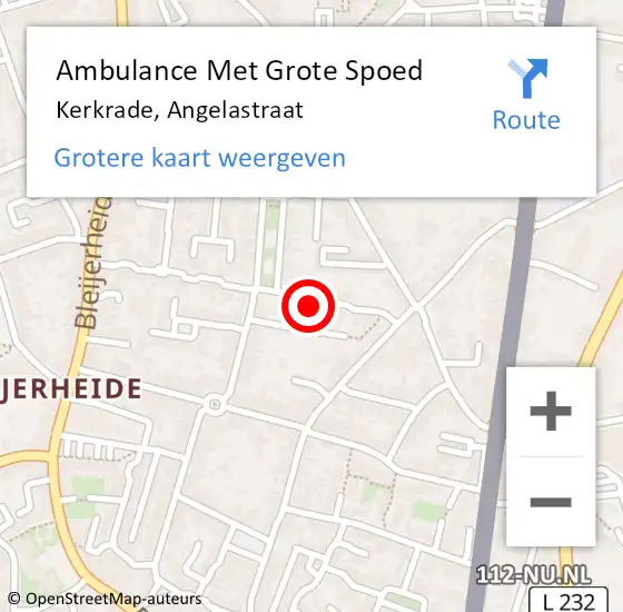 Locatie op kaart van de 112 melding: Ambulance Met Grote Spoed Naar Kerkrade, Angelastraat op 9 oktober 2014 01:58