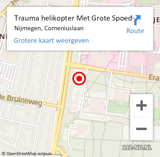 Locatie op kaart van de 112 melding: Trauma helikopter Met Grote Spoed Naar Nijmegen, Comeniuslaan op 10 juni 2024 14:54