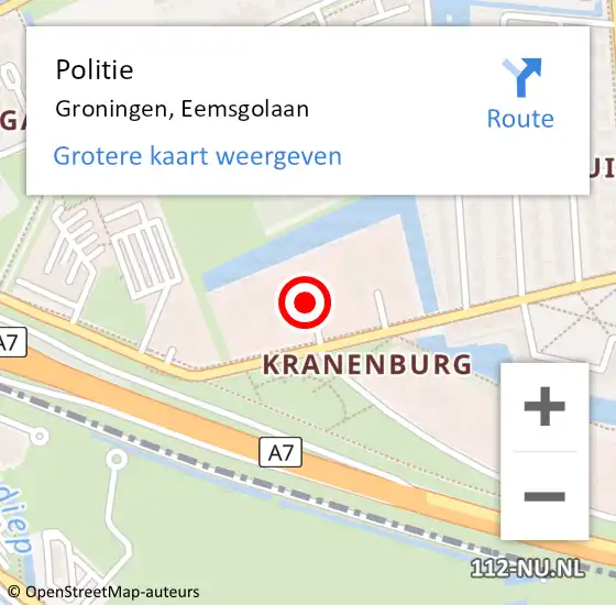 Locatie op kaart van de 112 melding: Politie Groningen, Eemsgolaan op 10 juni 2024 14:54