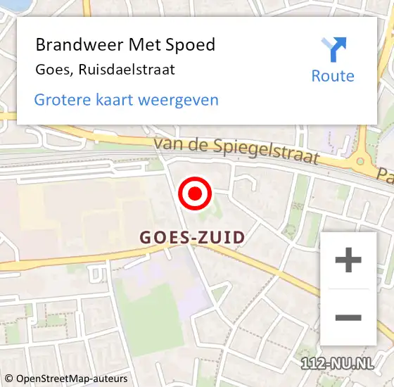 Locatie op kaart van de 112 melding: Brandweer Met Spoed Naar Goes, Ruisdaelstraat op 10 juni 2024 15:12