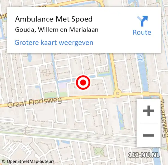 Locatie op kaart van de 112 melding: Ambulance Met Spoed Naar Gouda, Willem en Marialaan op 10 juni 2024 15:14