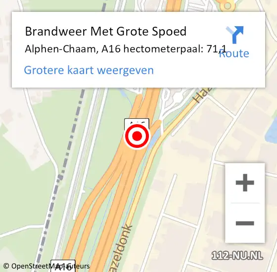 Locatie op kaart van de 112 melding: Brandweer Met Grote Spoed Naar Alphen-Chaam, A16 hectometerpaal: 71,1 op 10 juni 2024 15:16