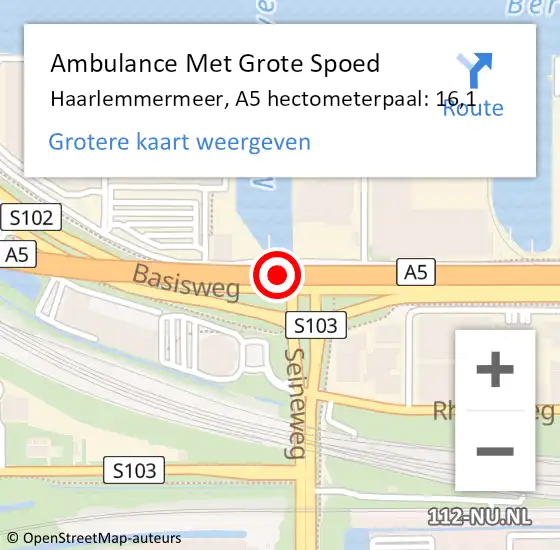 Locatie op kaart van de 112 melding: Ambulance Met Grote Spoed Naar Haarlemmermeer, A5 hectometerpaal: 16,1 op 10 juni 2024 15:17