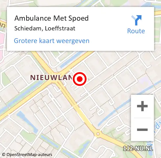 Locatie op kaart van de 112 melding: Ambulance Met Spoed Naar Schiedam, Loeffstraat op 10 juni 2024 15:31