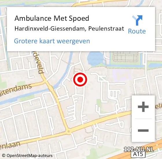 Locatie op kaart van de 112 melding: Ambulance Met Spoed Naar Hardinxveld-Giessendam, Peulenstraat op 10 juni 2024 15:34