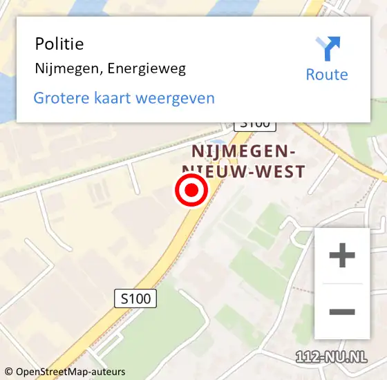 Locatie op kaart van de 112 melding: Politie Nijmegen, Energieweg op 10 juni 2024 15:38