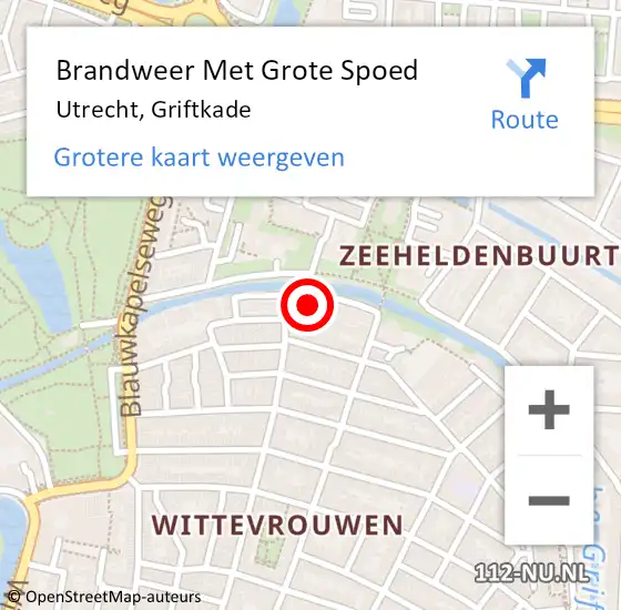 Locatie op kaart van de 112 melding: Brandweer Met Grote Spoed Naar Utrecht, Griftkade op 10 juni 2024 15:42