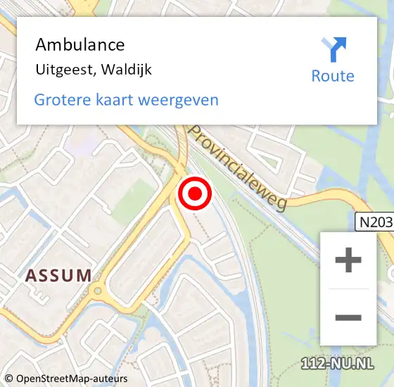 Locatie op kaart van de 112 melding: Ambulance Uitgeest, Waldijk op 10 juni 2024 15:44