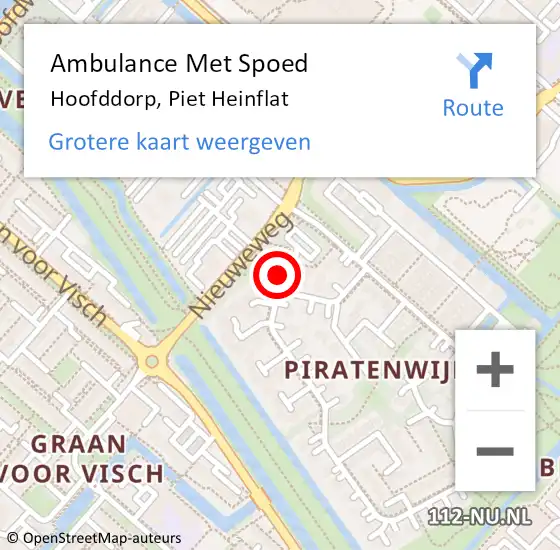 Locatie op kaart van de 112 melding: Ambulance Met Spoed Naar Hoofddorp, Piet Heinflat op 10 juni 2024 15:58