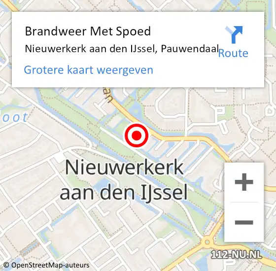 Locatie op kaart van de 112 melding: Brandweer Met Spoed Naar Nieuwerkerk aan den IJssel, Pauwendaal op 10 juni 2024 16:02