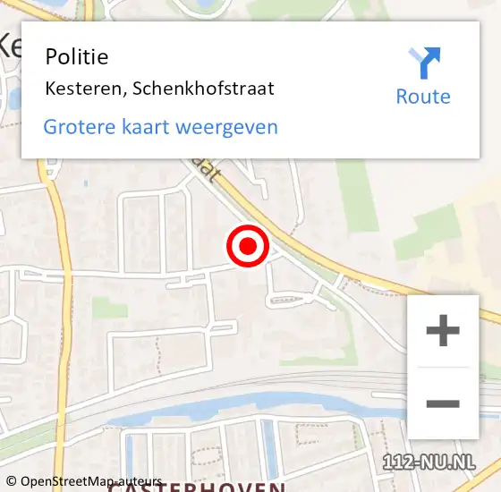 Locatie op kaart van de 112 melding: Politie Kesteren, Schenkhofstraat op 10 juni 2024 16:09