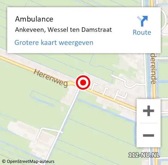 Locatie op kaart van de 112 melding: Ambulance Ankeveen, Wessel ten Damstraat op 9 oktober 2014 02:40