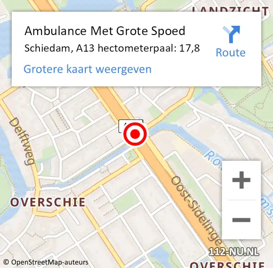 Locatie op kaart van de 112 melding: Ambulance Met Grote Spoed Naar Schiedam, A13 hectometerpaal: 17,8 op 10 juni 2024 16:24