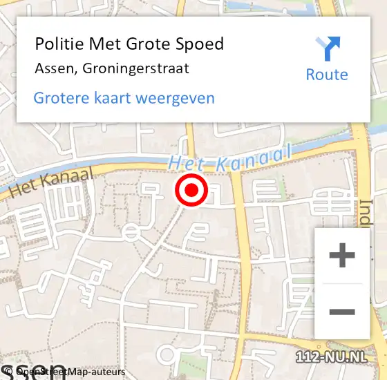 Locatie op kaart van de 112 melding: Politie Met Grote Spoed Naar Assen, Groningerstraat op 10 juni 2024 16:33