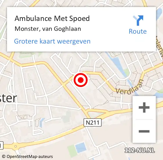 Locatie op kaart van de 112 melding: Ambulance Met Spoed Naar Monster, van Goghlaan op 10 juni 2024 16:39