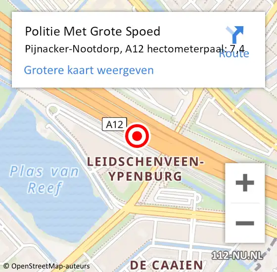 Locatie op kaart van de 112 melding: Politie Met Grote Spoed Naar Pijnacker-Nootdorp, A12 hectometerpaal: 7,4 op 10 juni 2024 16:47