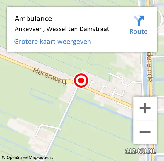 Locatie op kaart van de 112 melding: Ambulance Ankeveen, Wessel ten Damstraat op 9 oktober 2014 02:54