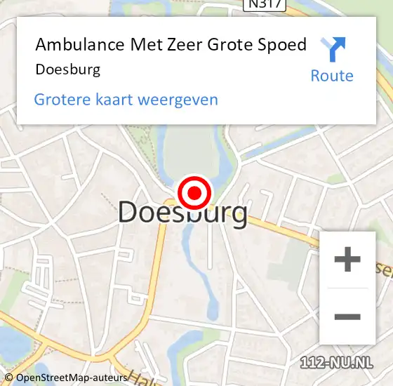 Locatie op kaart van de 112 melding: Ambulance Met Zeer Grote Spoed Naar Doesburg op 10 juni 2024 16:50