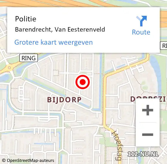 Locatie op kaart van de 112 melding: Politie Barendrecht, Van Eesterenveld op 10 juni 2024 16:53