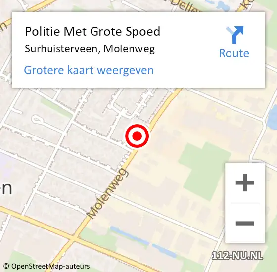 Locatie op kaart van de 112 melding: Politie Met Grote Spoed Naar Surhuisterveen, Molenweg op 10 juni 2024 16:57