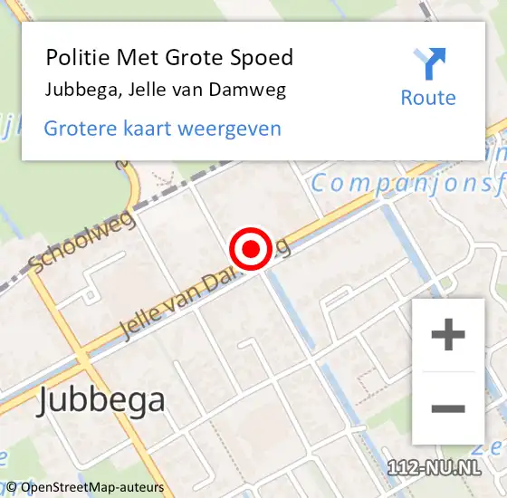 Locatie op kaart van de 112 melding: Politie Met Grote Spoed Naar Jubbega, Jelle van Damweg op 10 juni 2024 16:59