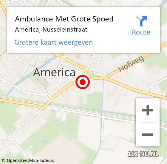 Locatie op kaart van de 112 melding: Ambulance Met Grote Spoed Naar America, Nusseleinstraat op 9 oktober 2014 03:10