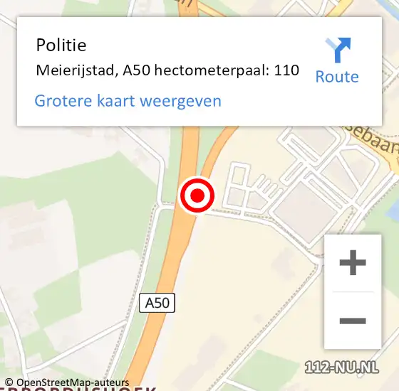 Locatie op kaart van de 112 melding: Politie Meierijstad, A50 hectometerpaal: 110 op 10 juni 2024 17:04