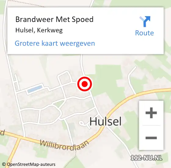 Locatie op kaart van de 112 melding: Brandweer Met Spoed Naar Hulsel, Kerkweg op 10 juni 2024 17:05