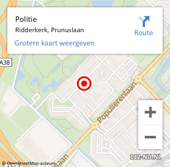 Locatie op kaart van de 112 melding: Politie Ridderkerk, Prunuslaan op 10 juni 2024 17:17