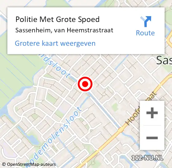 Locatie op kaart van de 112 melding: Politie Met Grote Spoed Naar Sassenheim, van Heemstrastraat op 10 juni 2024 17:20