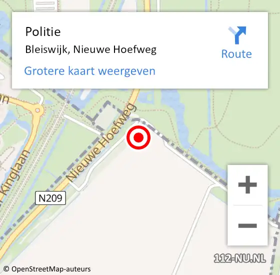 Locatie op kaart van de 112 melding: Politie Bleiswijk, Nieuwe Hoefweg op 10 juni 2024 17:33