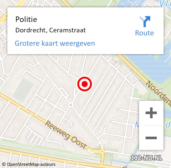 Locatie op kaart van de 112 melding: Politie Dordrecht, Ceramstraat op 10 juni 2024 17:37